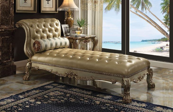 Dresden Gold Patina 82" Chaise with Pillow and Nailhead Trim