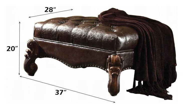Versailles Dark Brown Upholstered Rectangular Ottoman with Nailhead Trim
