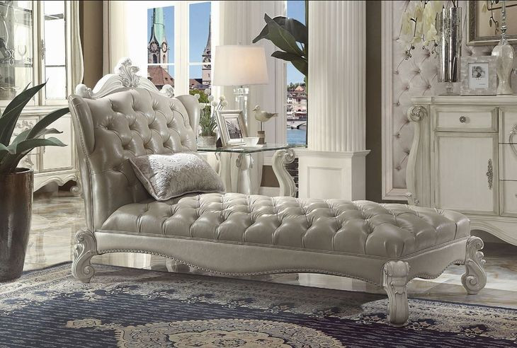 Versailles Vintage Gray 76" Chaise with Pillow and Nailhead Trim
