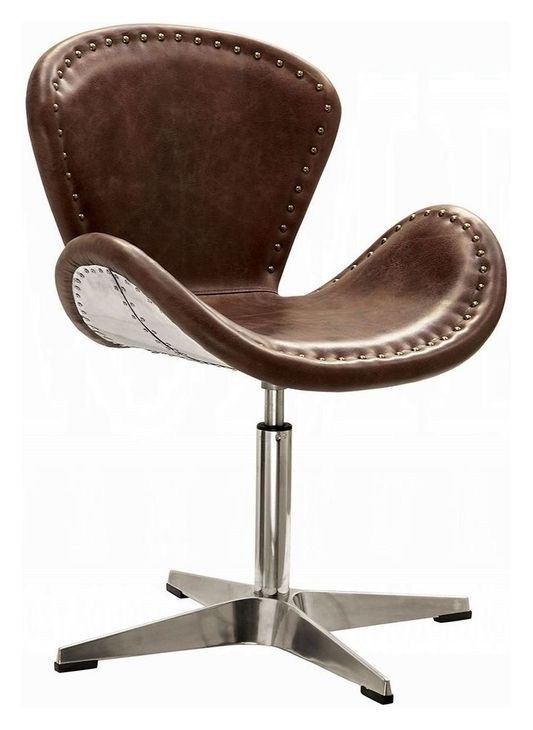 Brancaster Retro Brown Leather Upholstered Swivel Accent Chair with Nailhead Trim