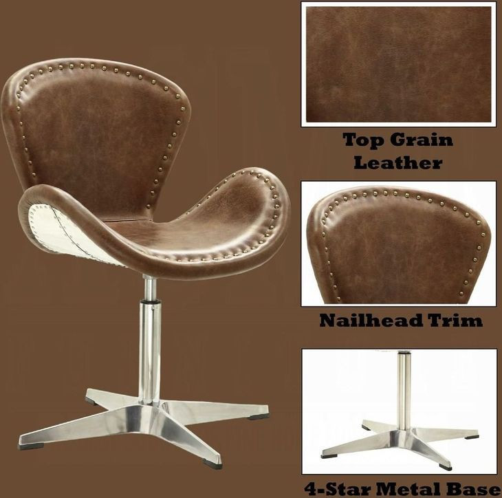 Brancaster Retro Brown Leather Upholstered Swivel Accent Chair with Nailhead Trim