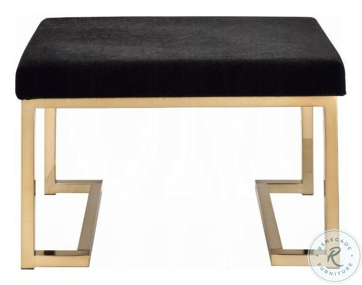 Boice Short Haired Faux Fur and Champagne Rectangular Ottoman