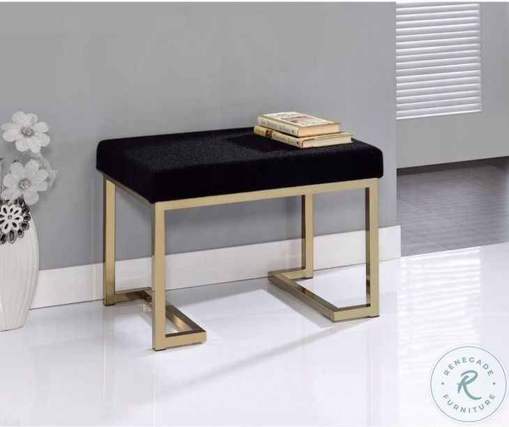 Boice Short Haired Faux Fur and Champagne Rectangular Ottoman