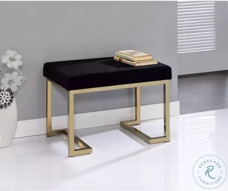 Boice Short Haired Faux Fur and Champagne Rectangular Ottoman