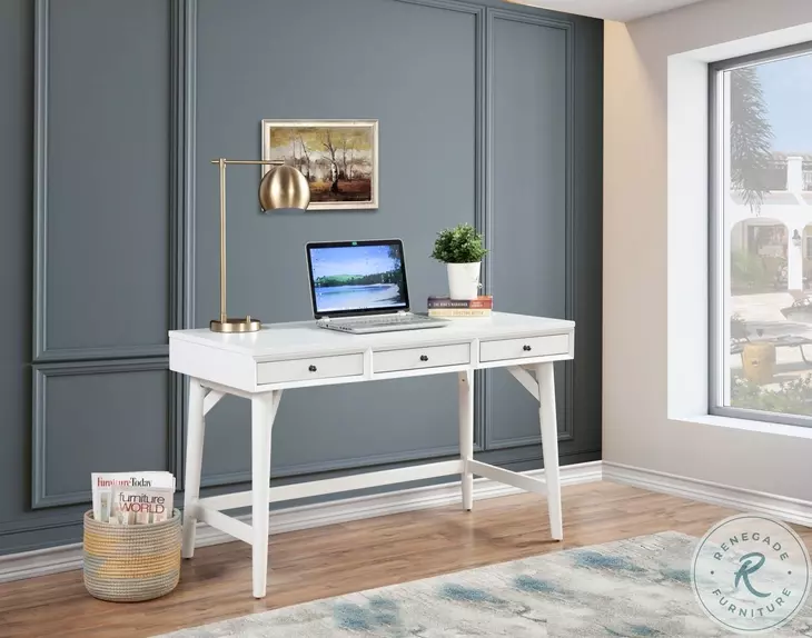 Flynn White 3 Drawer Large Desk