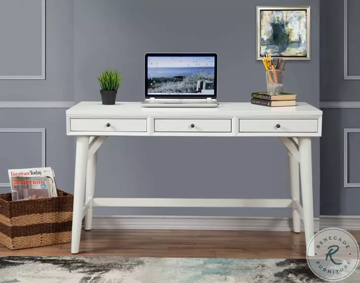 Flynn White 3 Drawer Large Desk