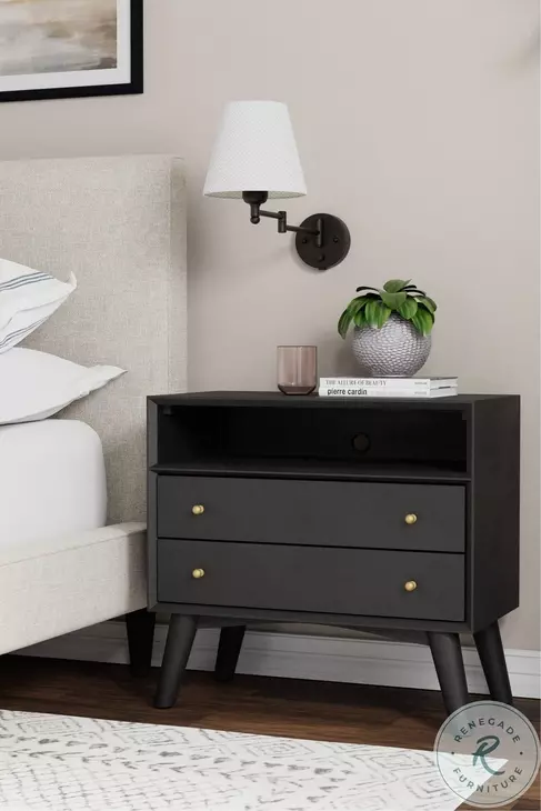 Flynn Black Large Nightstand