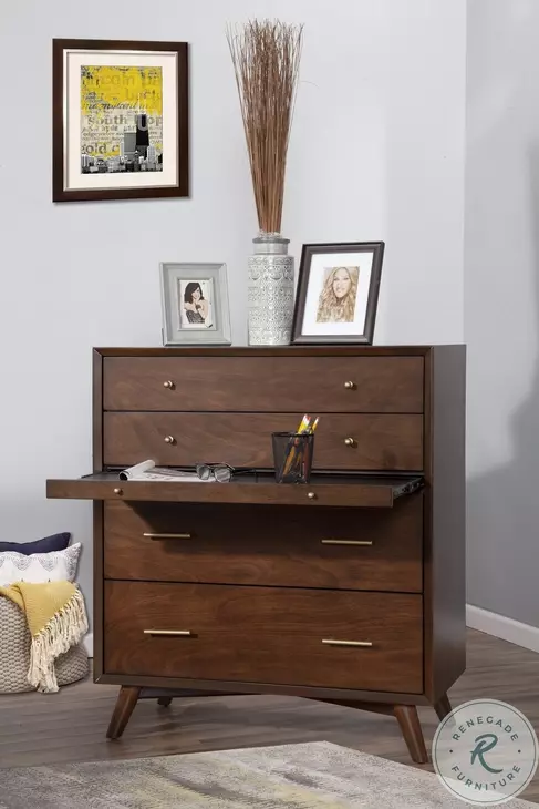 Flynn Walnut 4 Drawer Chest With Pull Out Tray