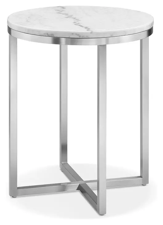 Isolde White and Brushed Nickel Round Marble Top End Table