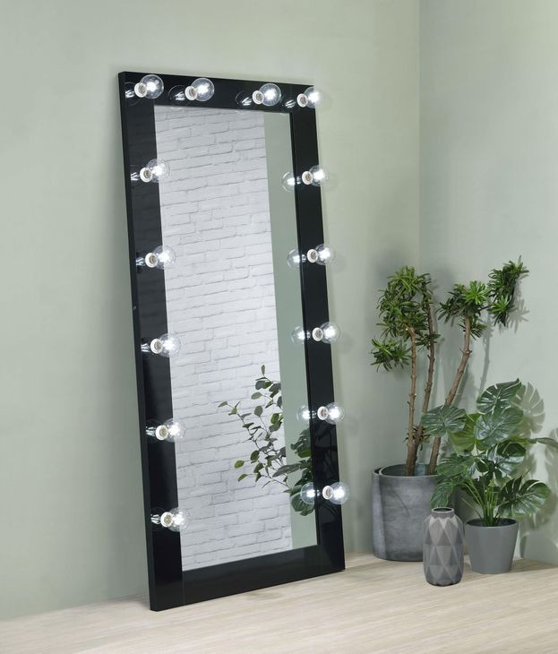 Zayan Black High Gloss Floor Mirror With Lighting
