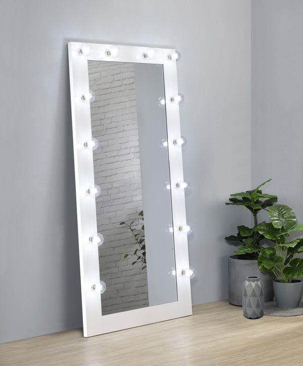 Zayan White High Gloss Floor Mirror With Lighting