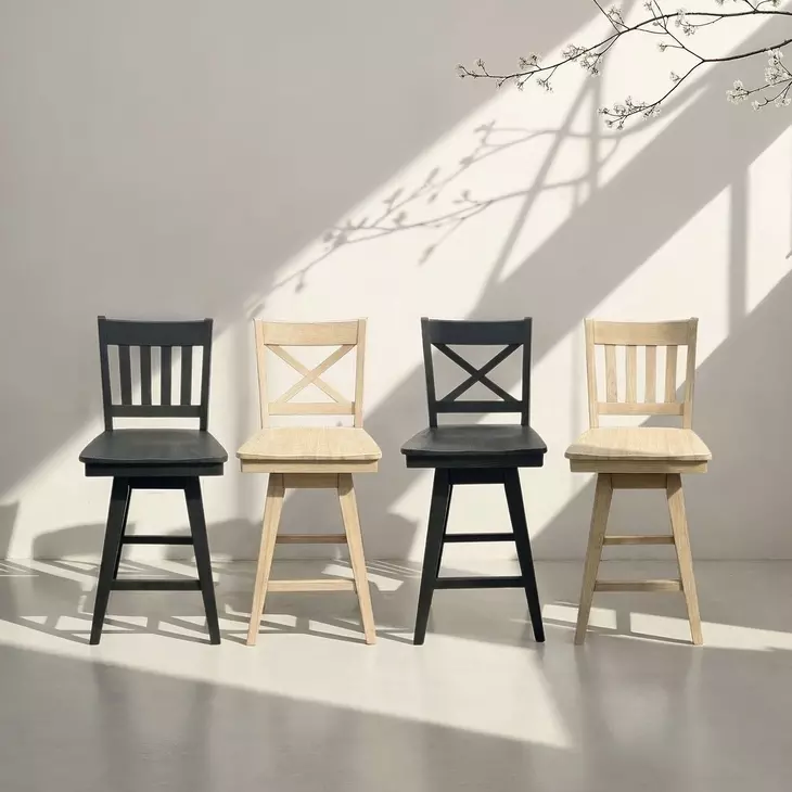 Wooden Barstools Black Slat Back Swivel Bar Stool Set of 2