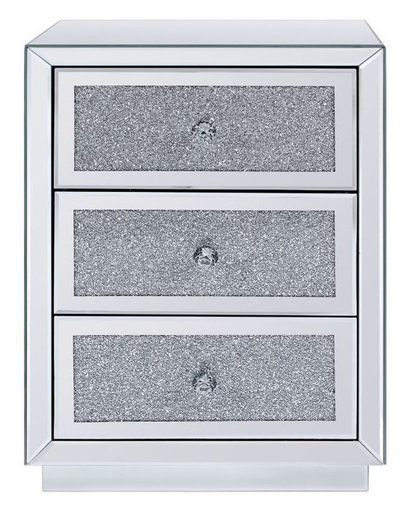 Noralie Silver and Gray Rectangular Night Table with 3 Drawers