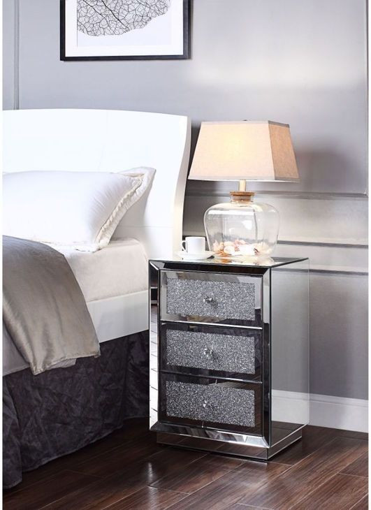 Noralie Silver and Gray Rectangular Night Table with 3 Drawers