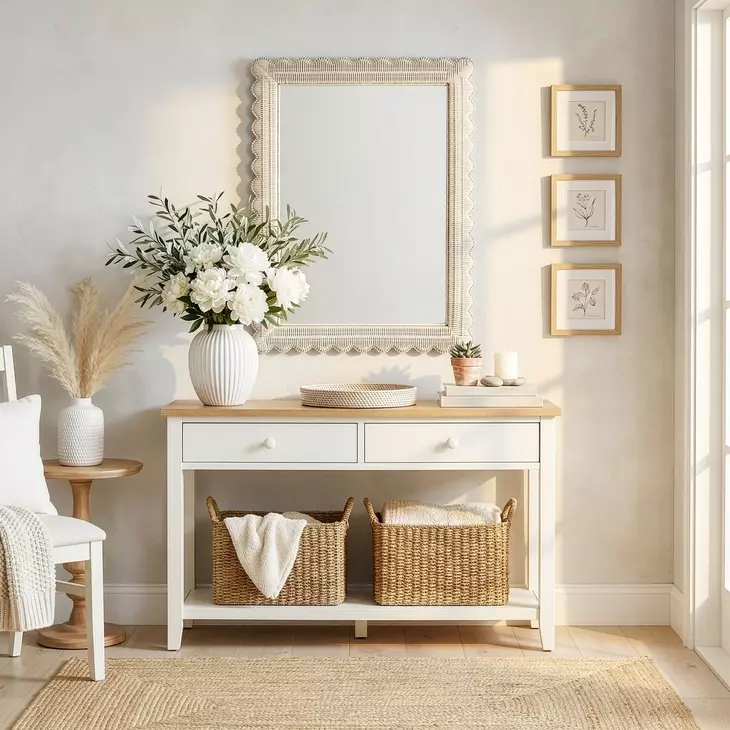 Flora Off White Rectangular Wall Mirror