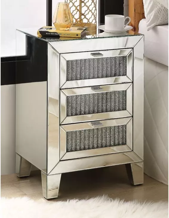 Noralie Silver and Light Gray 3 Drawer Night Table