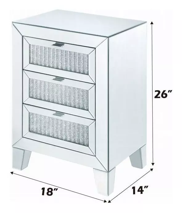 Noralie Silver and Light Gray 3 Drawer Night Table
