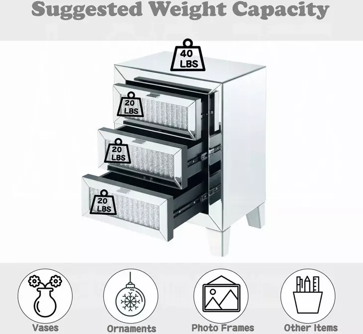 Noralie Silver and Light Gray 3 Drawer Night Table
