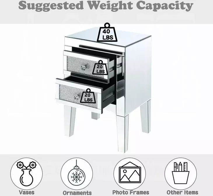 Noralie Silver 2 Drawer Night Table