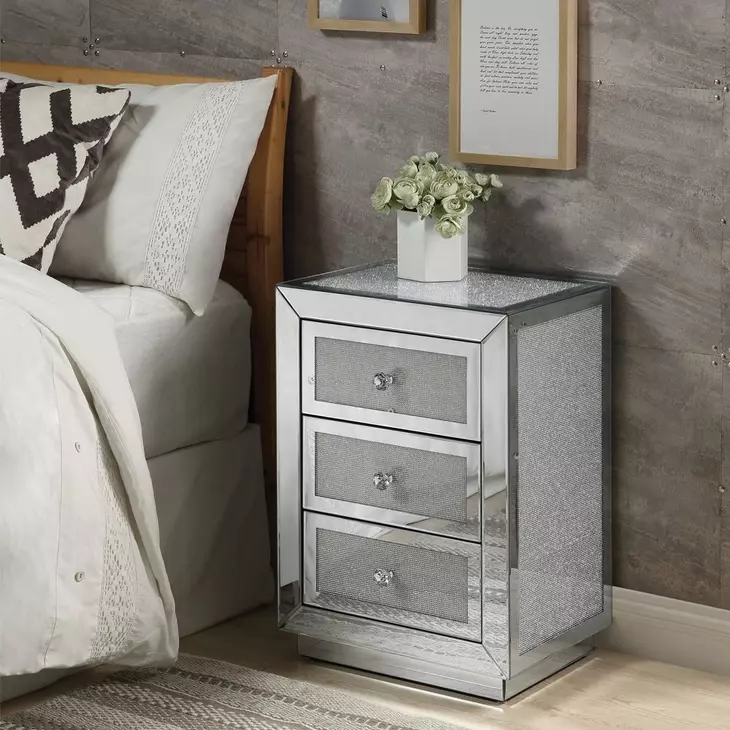 Noralie Silver and Gray 3 Drawer Rectangular Night Table