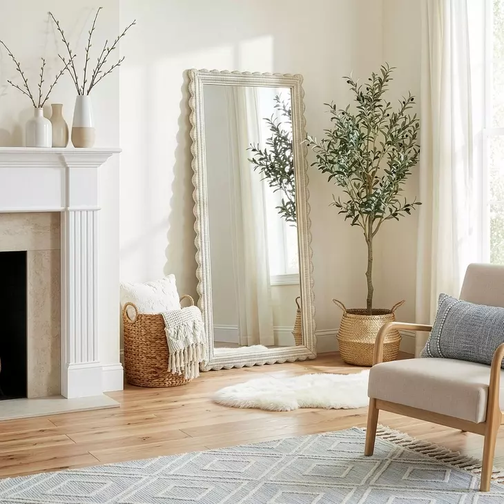 Flora Off White Rectangular Floor Mirror