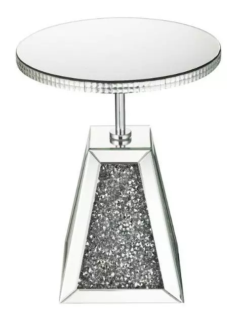 Noralie Silver and Gray Round Glass Top Accent Table