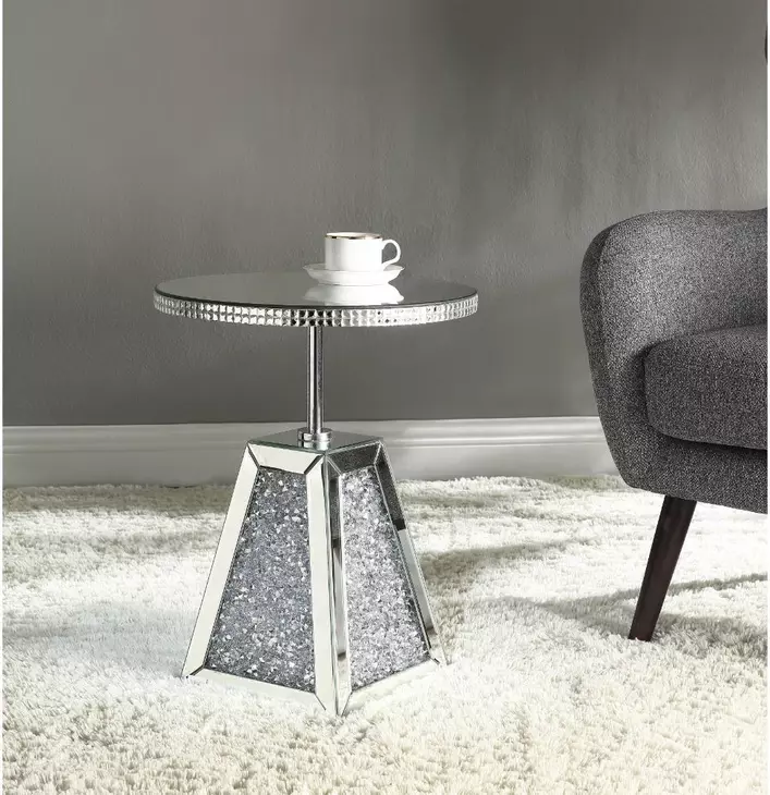 Noralie Silver and Gray Round Glass Top Accent Table