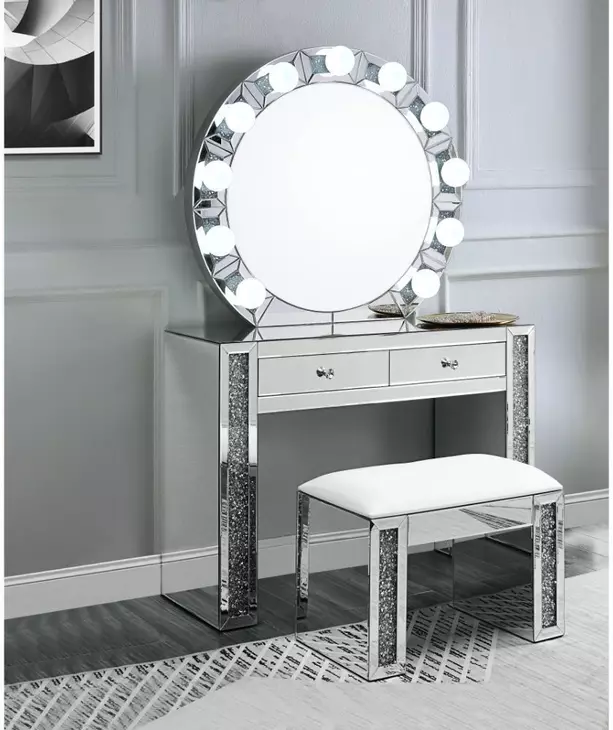 Noralie Silver Round Wall Mirror with Light
