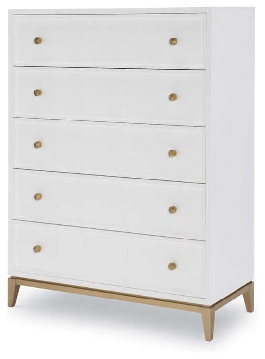 Chelsea White and Gold 5 Drawer Chest