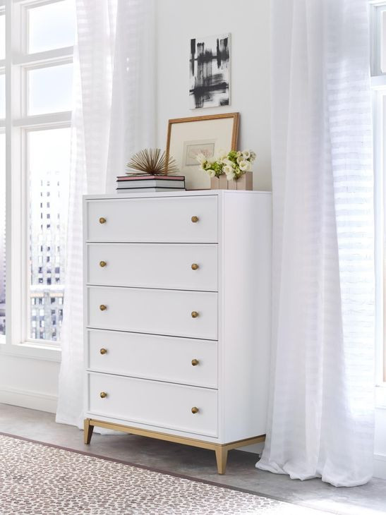 Chelsea White and Gold 5 Drawer Chest