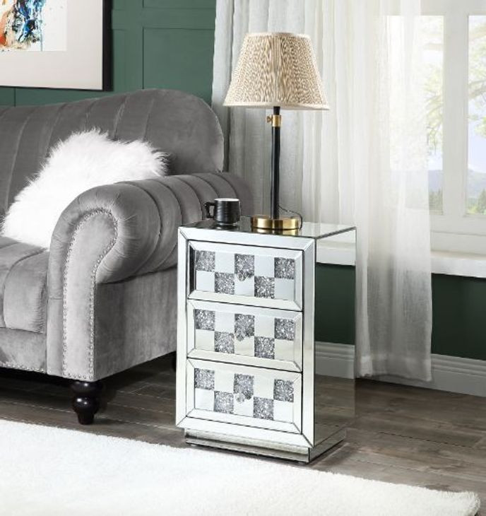 Noralie Silver and Gray Rectangular Glass Top Accent Table