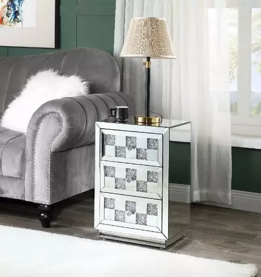 Noralie Silver and Gray Rectangular Glass Top Accent Table