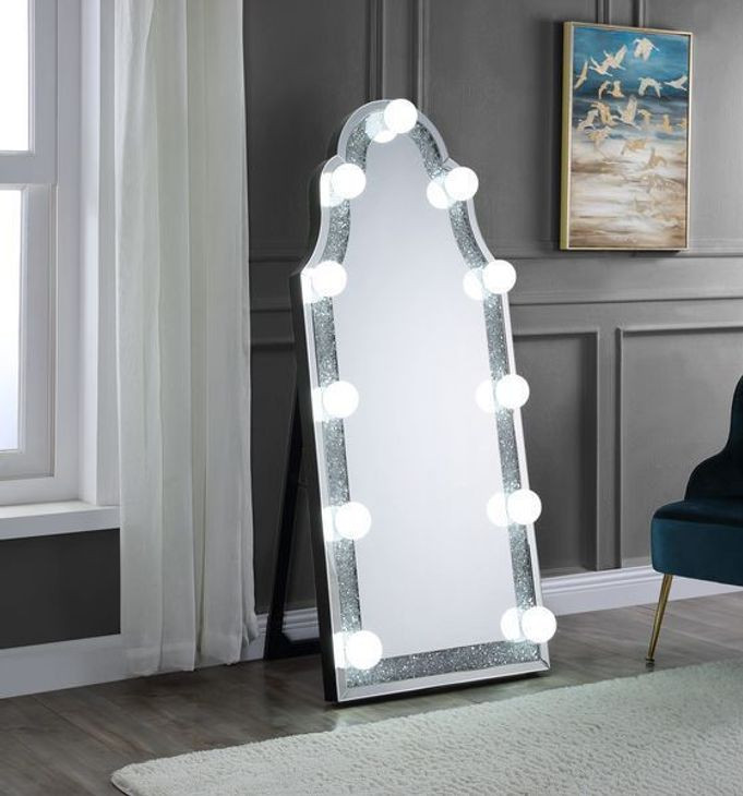 Noralie Silver and Gray Arched Floor Mirror with Light