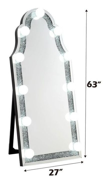 Noralie Silver and Gray Arched Floor Mirror with Light