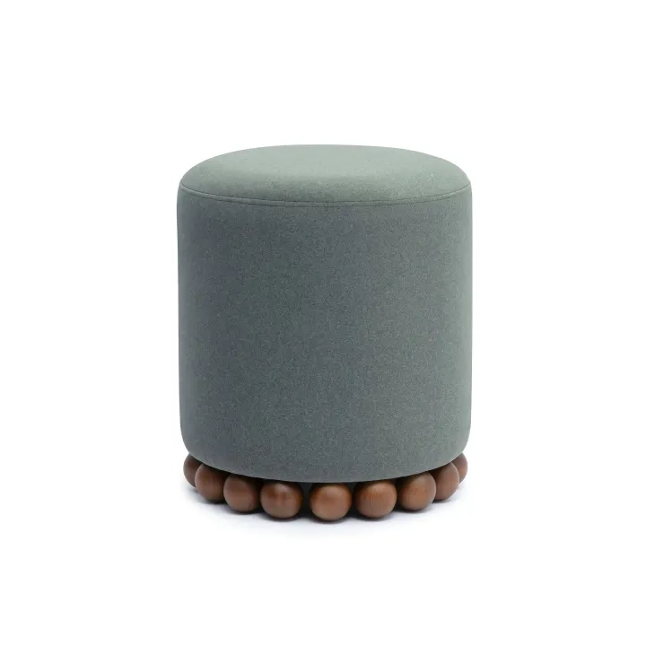 Dex Dark Olive Green Performance Vegan Mohair Upholstered Round Ottoman