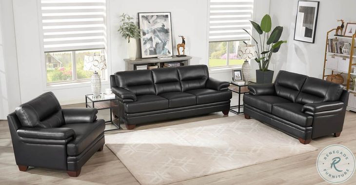 Calizor Black Top Grain Leather Living Room Set