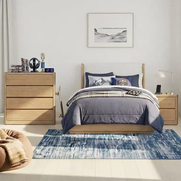 Modena Natural and Cream Full Upholstered Panel Bed