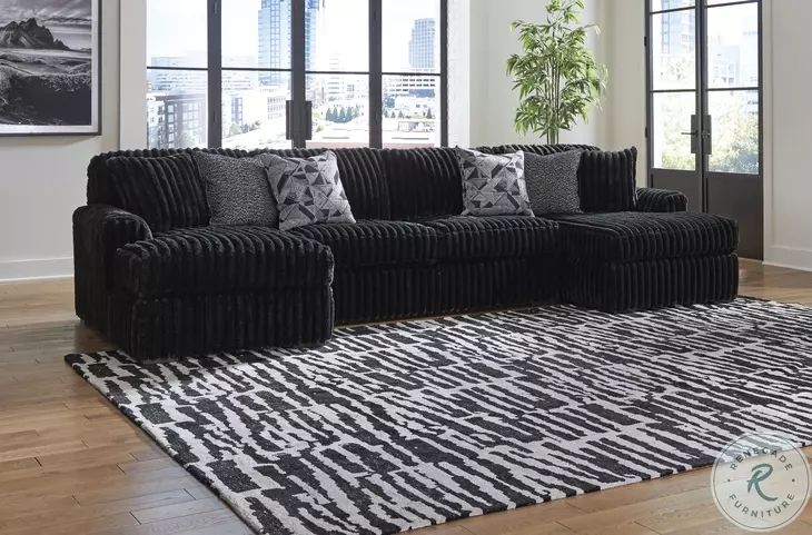 Midnight Madness Onyx Black 3 Piece Sectional with LAF Chaise