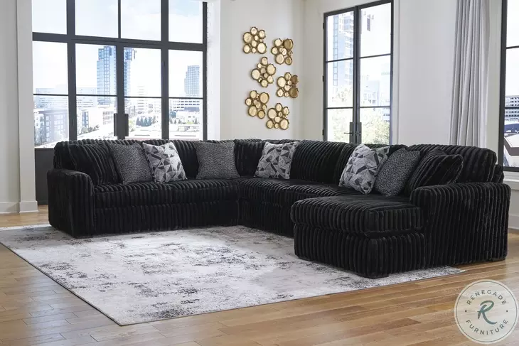 Midnight Madness Onyx Black 4 Piece Sectional with RAF Chaise