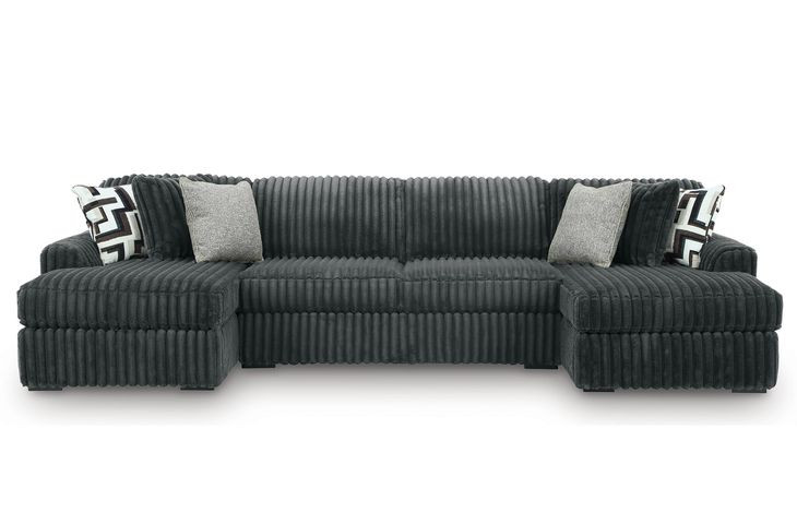 Midnight Madness Gunmetal 3 Piece Double Chaise Sectional with Armless Loveseat