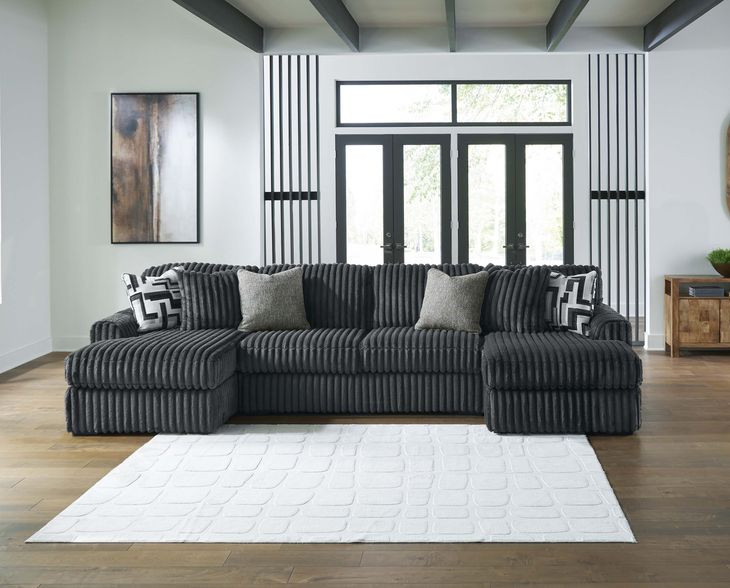 Midnight Madness Gunmetal 3 Piece Double Chaise Sectional with Armless Loveseat