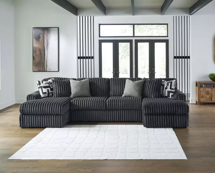 Midnight Madness Gunmetal 3 Piece Double Chaise Sectional with Armless Loveseat