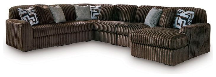 Midnight Madness Chocolate 6 Piece Modular Sectional and Chaise with Pillows