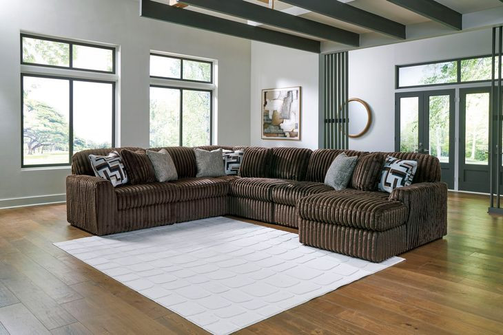 Midnight Madness Chocolate 6 Piece Modular Sectional and Chaise with Pillows