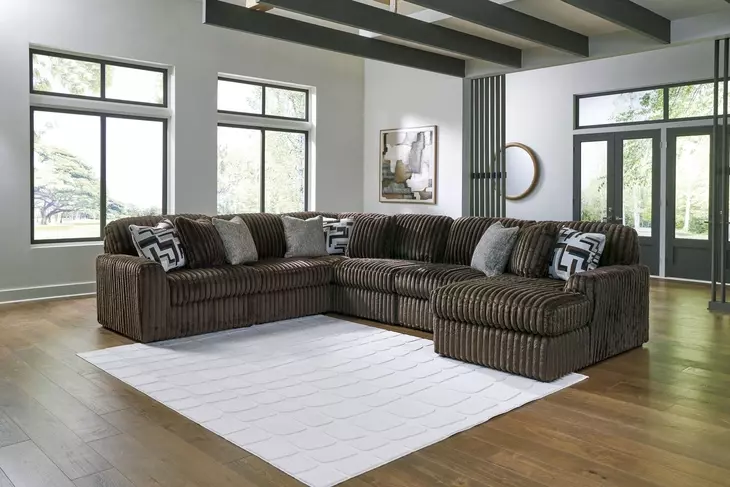 Midnight Madness Chocolate 6 Piece Modular Sectional and Chaise with Pillows