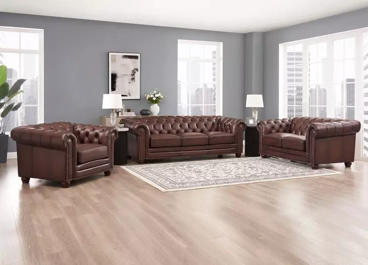 Alwick Caramel Leather Living Room Set