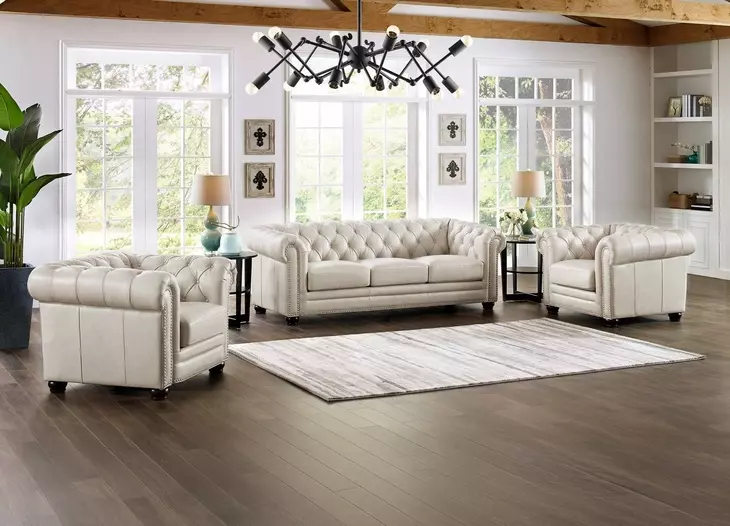 Alwick Vanilla Leather Living Room Set