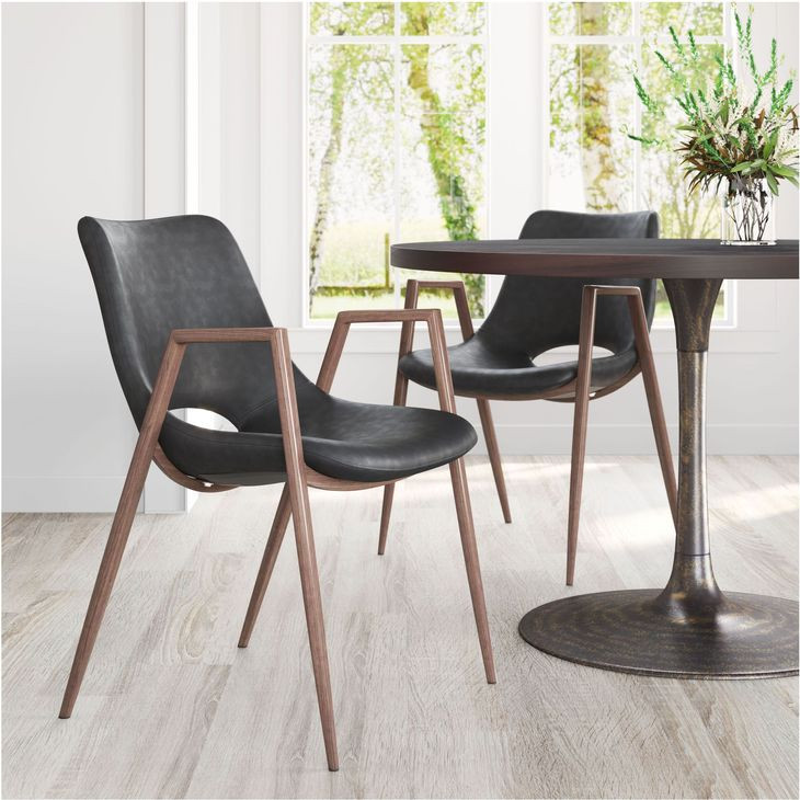 Desi Black Dining Chair with Walnut Legs Set Of 2