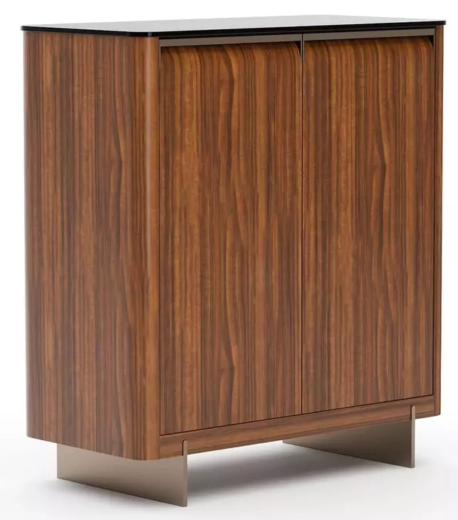 Altura Smoked Walnut and Champagne Gold 2 Door Glass Top Hall Chest