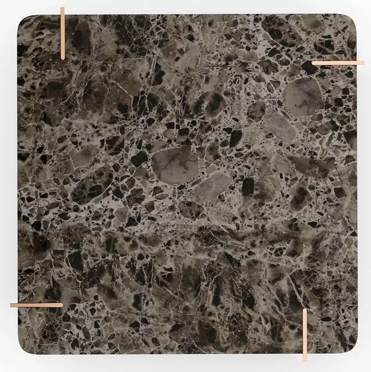 Altura Smoked Walnut Square Dark Emperador Stone Top Cocktail Table
